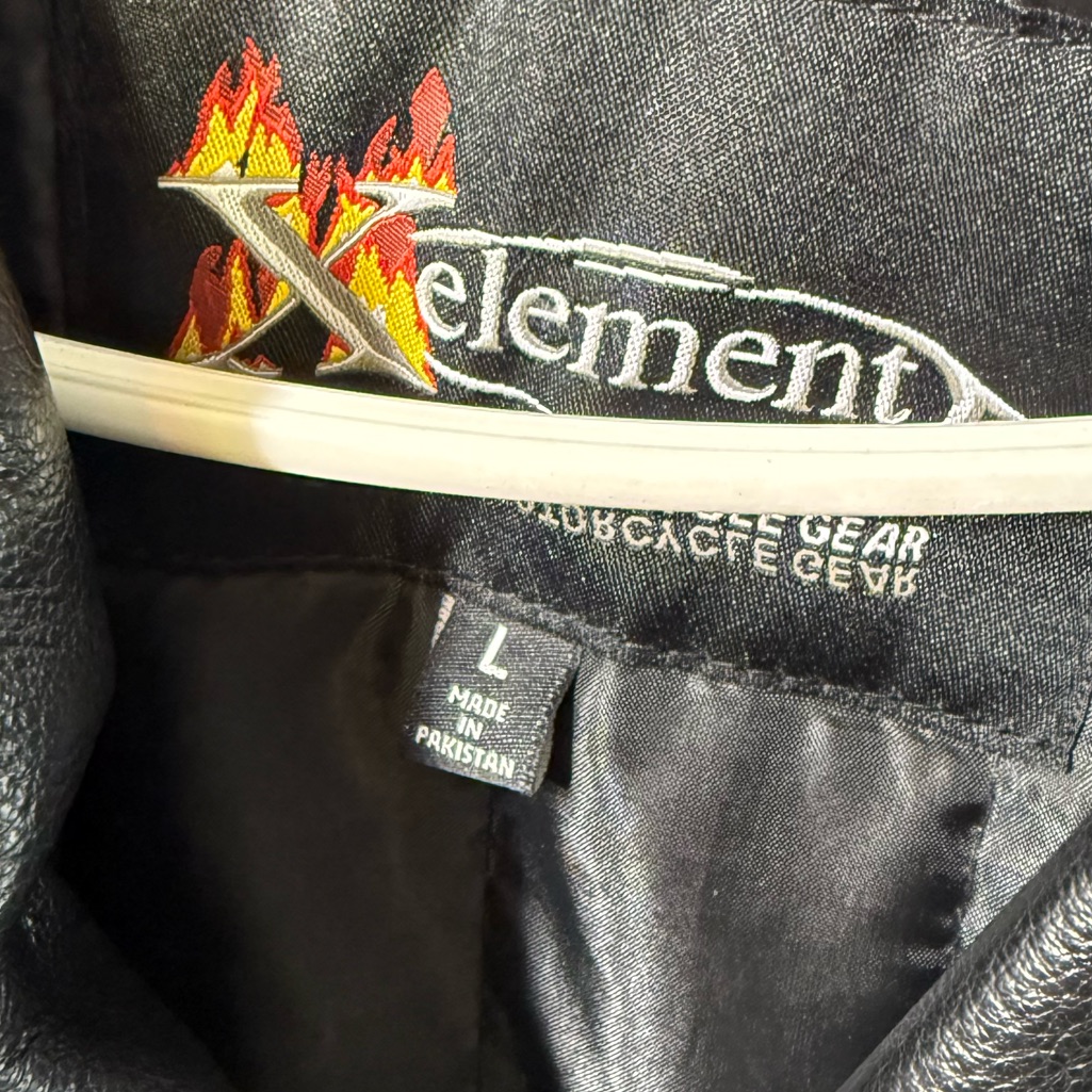 Xelement Black Leather Jacket With Embroidered Flame Logo